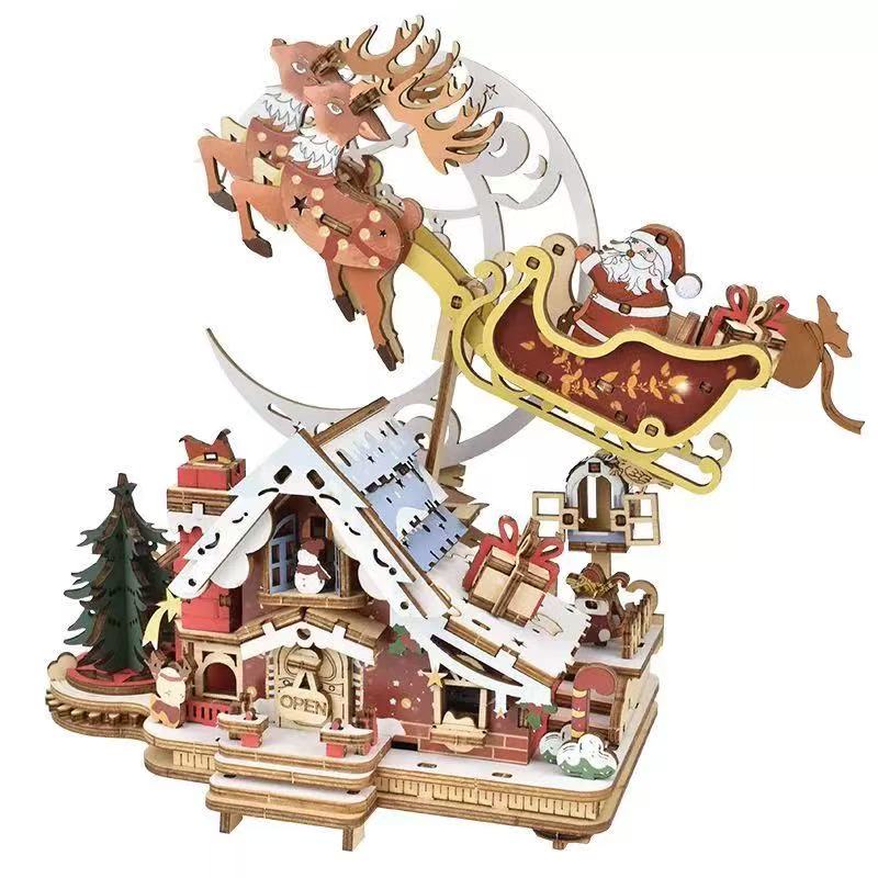Festive Rotating Santa Sleigh DIY Music Box DIY Miniature House