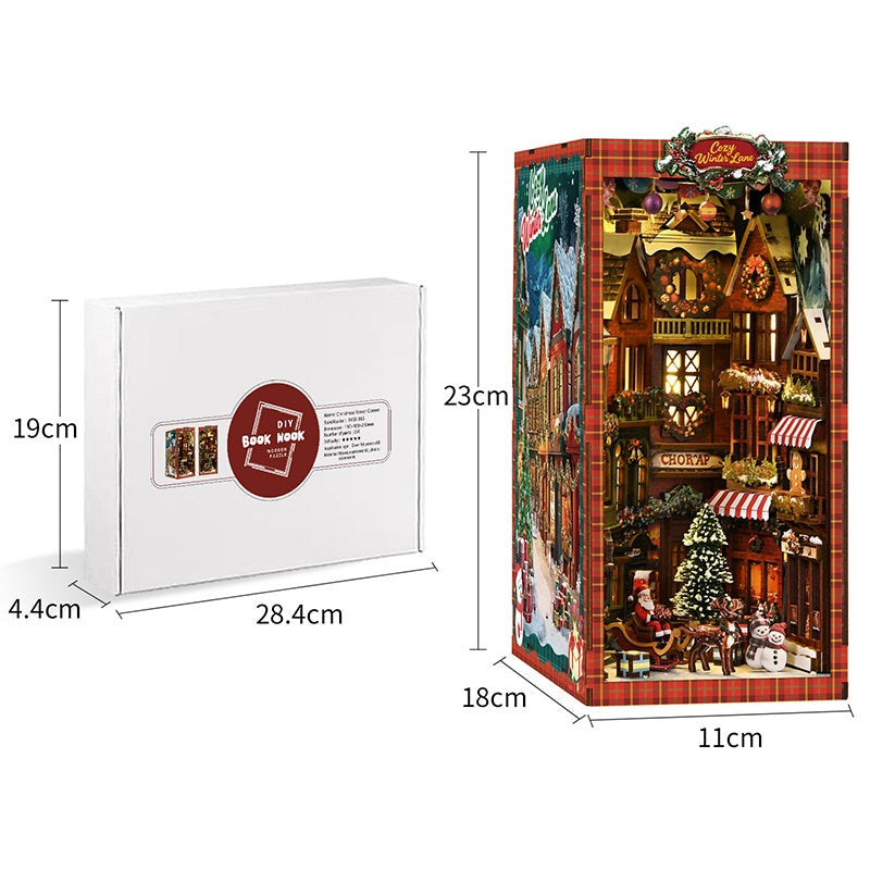 Christmas Street Corner DIY Wooden Book Nook Shelf Insert