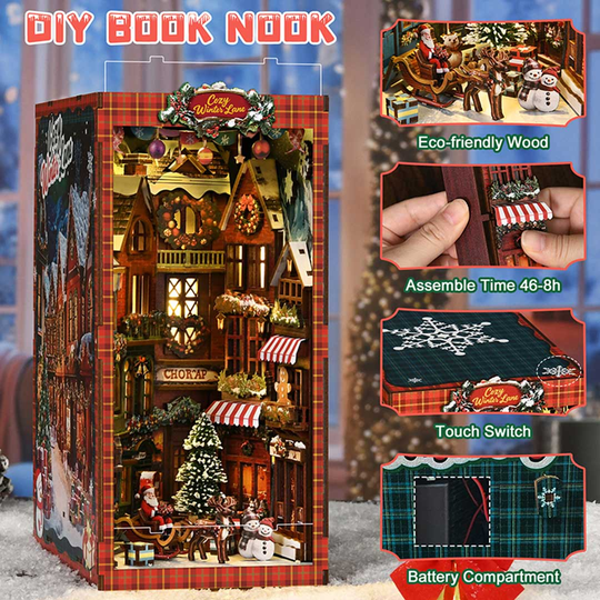 Christmas Street Corner DIY Wooden Book Nook Shelf Insert