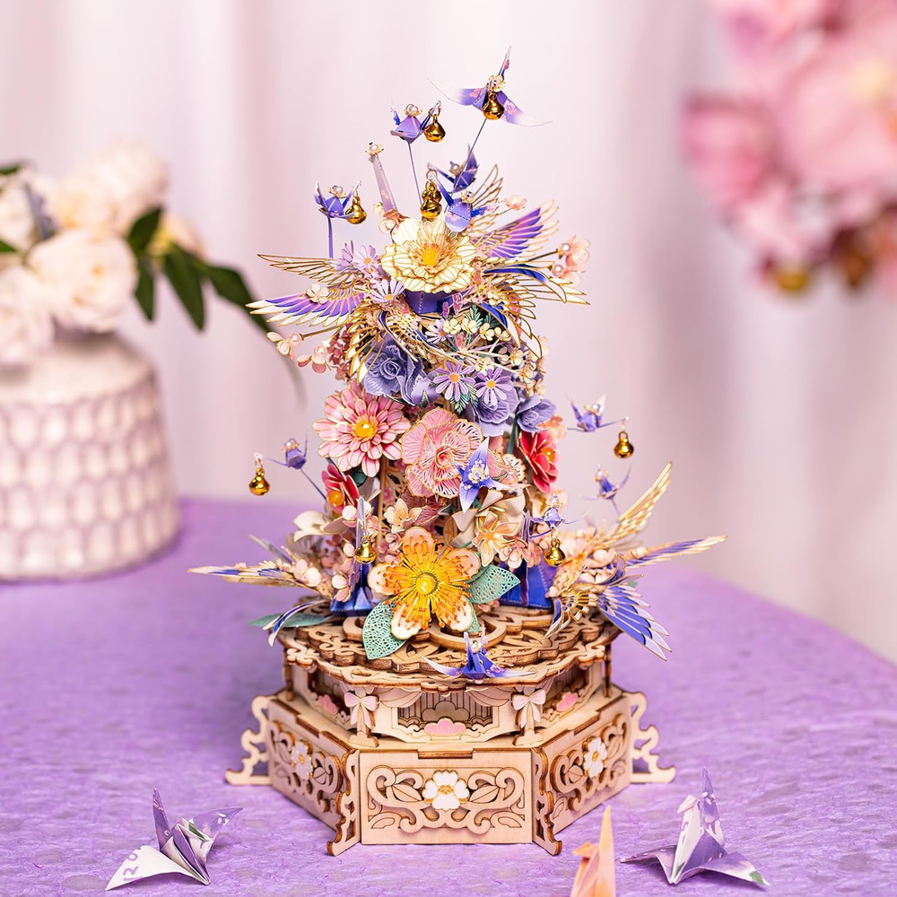 DIY 3D Wooden Music Box with Metal Flower