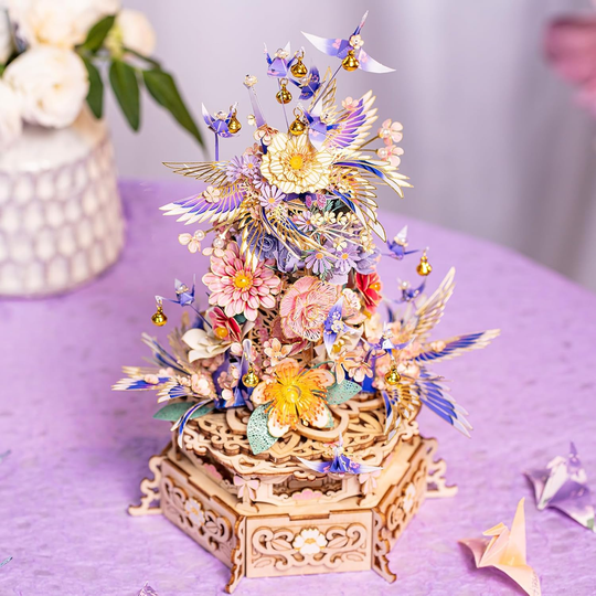 DIY 3D Wooden Music Box with Metal Flower