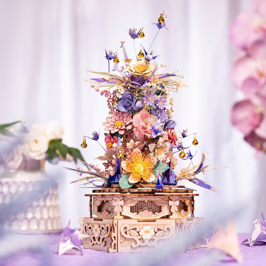DIY 3D Wooden Music Box with Metal Flower