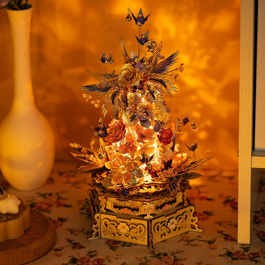 DIY 3D Wooden Music Box with Metal Flower