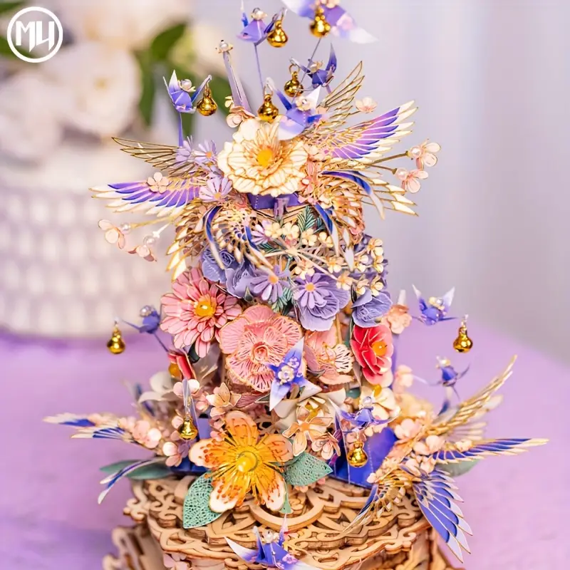 DIY 3D Wooden Music Box with Metal Flower