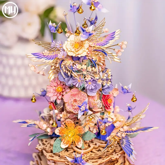 DIY 3D Wooden Music Box with Metal Flower