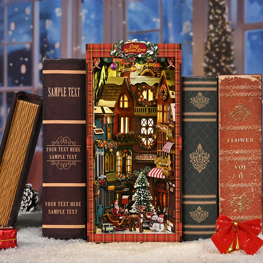 Christmas Street Corner DIY Wooden Book Nook Shelf Insert