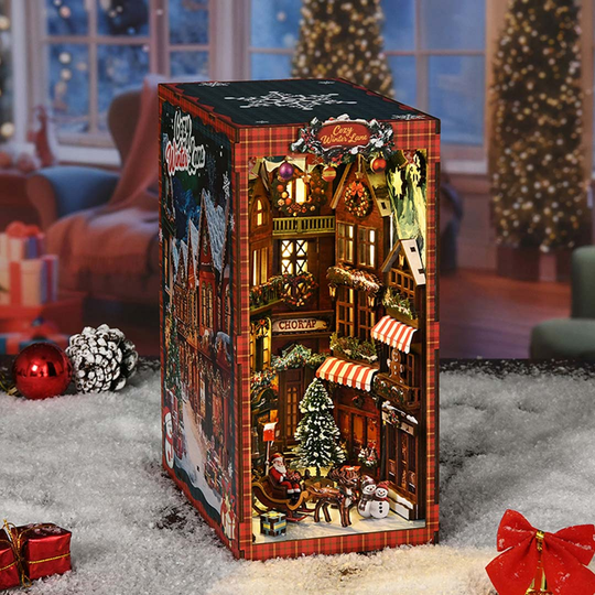 Christmas Street Corner DIY Wooden Book Nook Shelf Insert