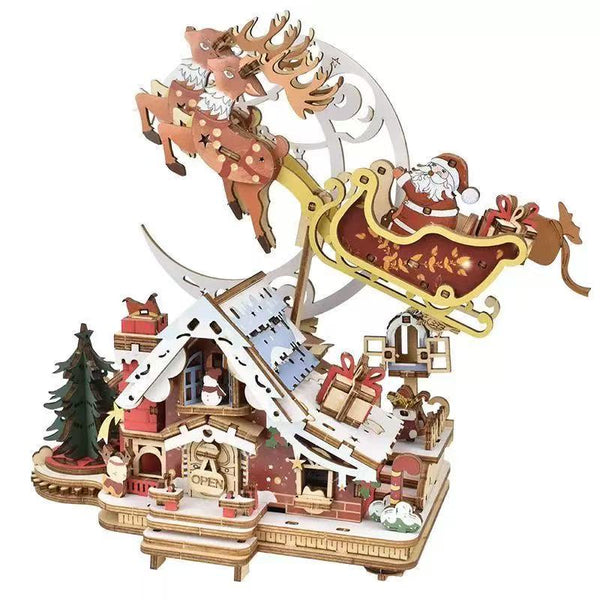 Festive Rotating Santa Sleigh DIY Music Box DIY Miniature House