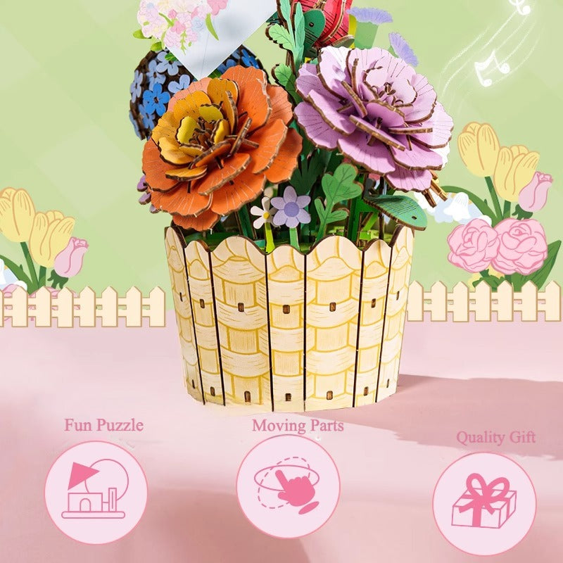 Floral Symphony DIY Music Box 3D Wooden Puzzle