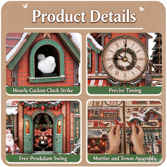 Christmas Cuckoo Clock House 3D Wooden Puzzle