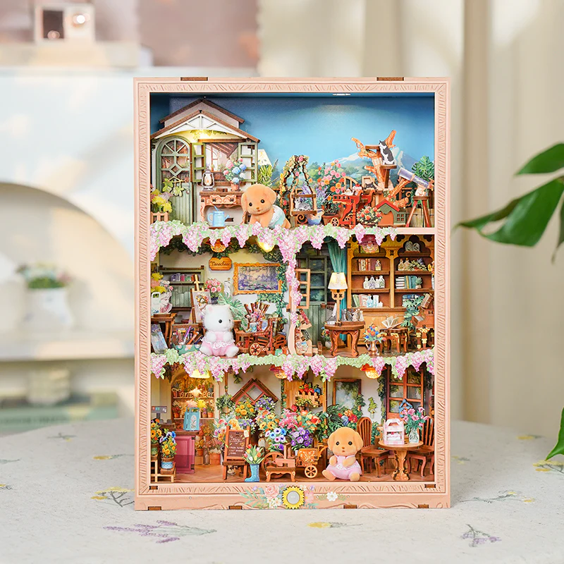 DIY 3D Wooden Story Frame Puzzle Floral Apartment Miniature Kit