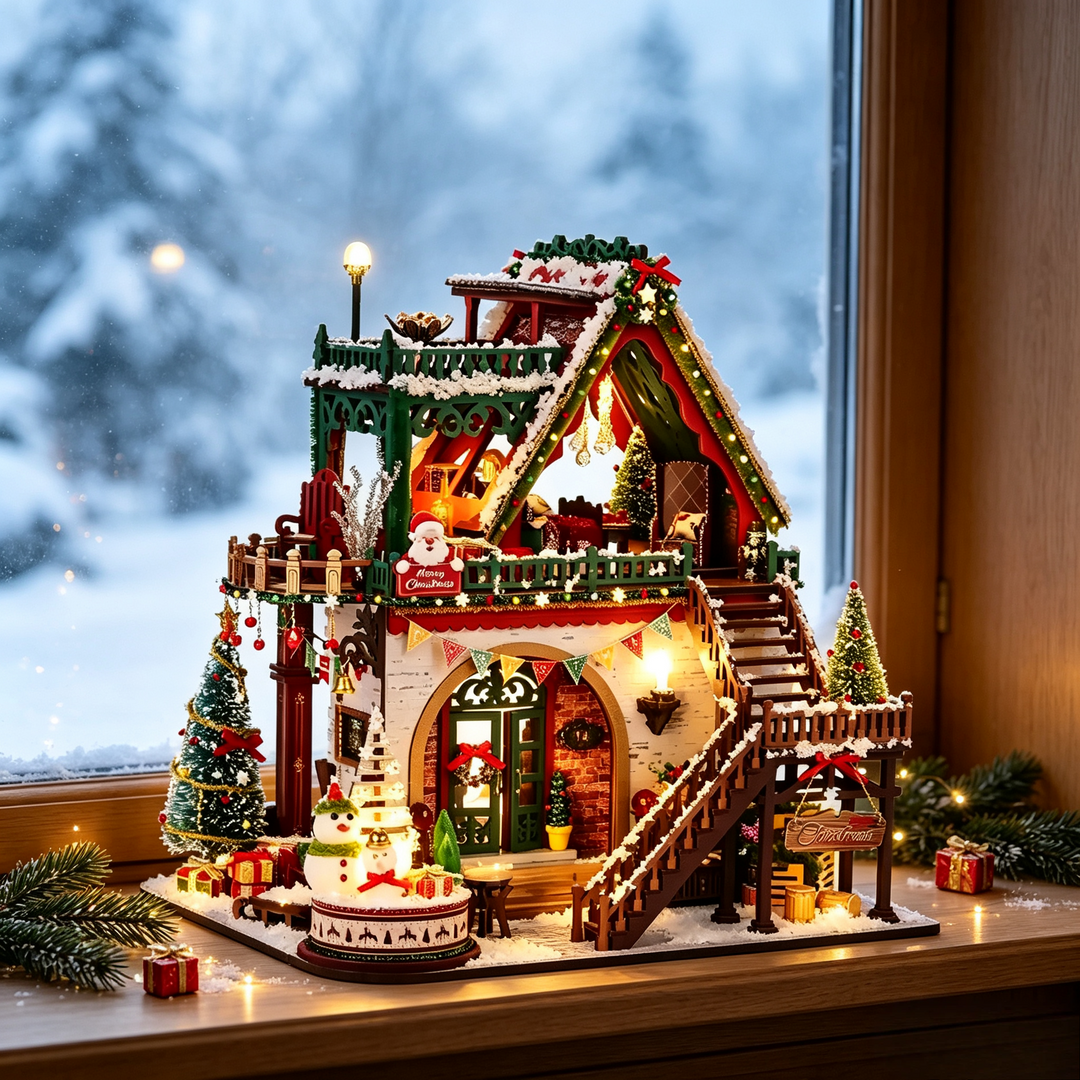 Snowy Christmas Lodge DIY Miniature House