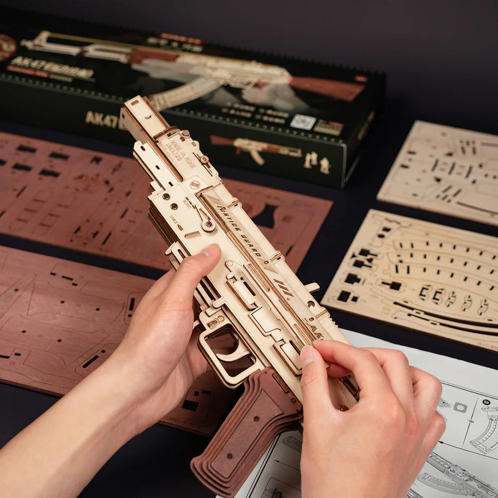 AK-47 Assault Rifle Assembly Rubber Band Toy Gun 3D Wooden Puzzle