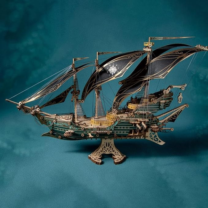 Future Pirate Ship 3D Wooden Puzzle for Adults DIY Model Boat Kits