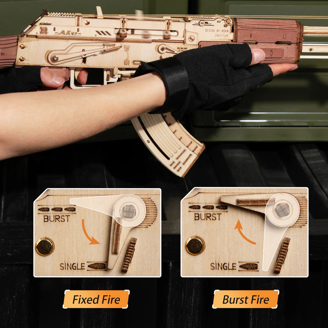 AK-47 Assault Rifle Assembly Rubber Band Toy Gun 3D Wooden Puzzle