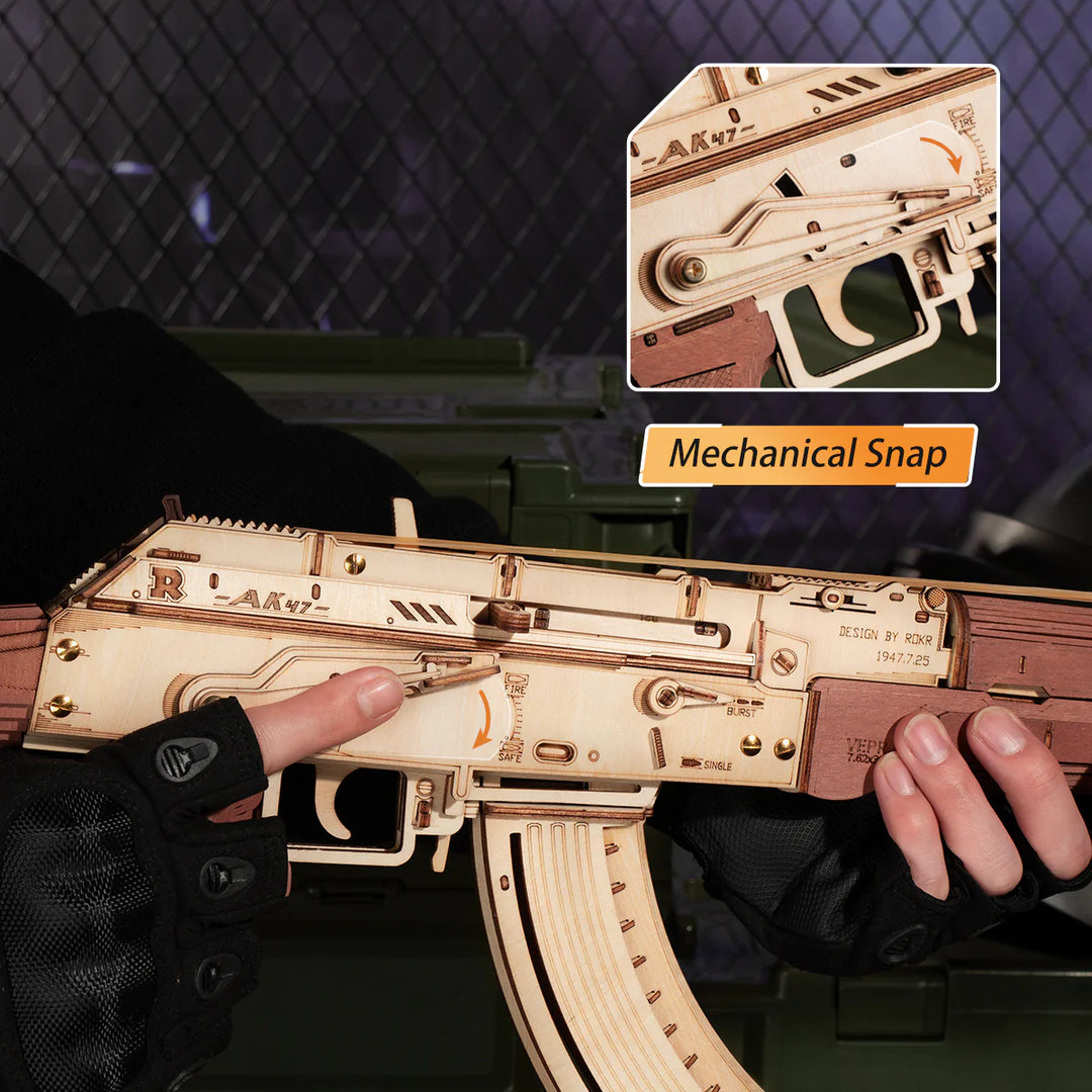 AK-47 Assault Rifle Assembly Rubber Band Toy Gun 3D Wooden Puzzle