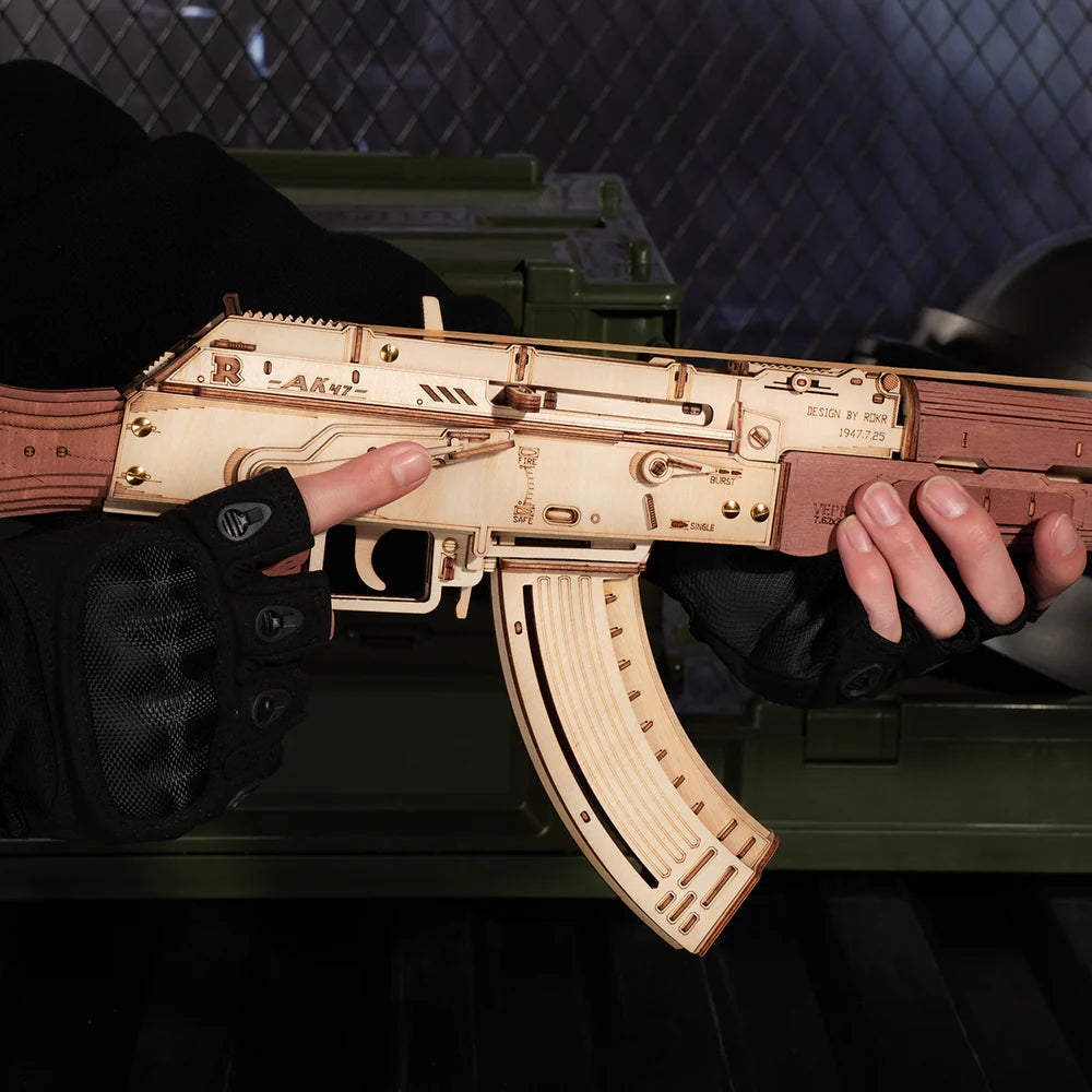 AK-47 Assault Rifle Assembly Rubber Band Toy Gun 3D Wooden Puzzle