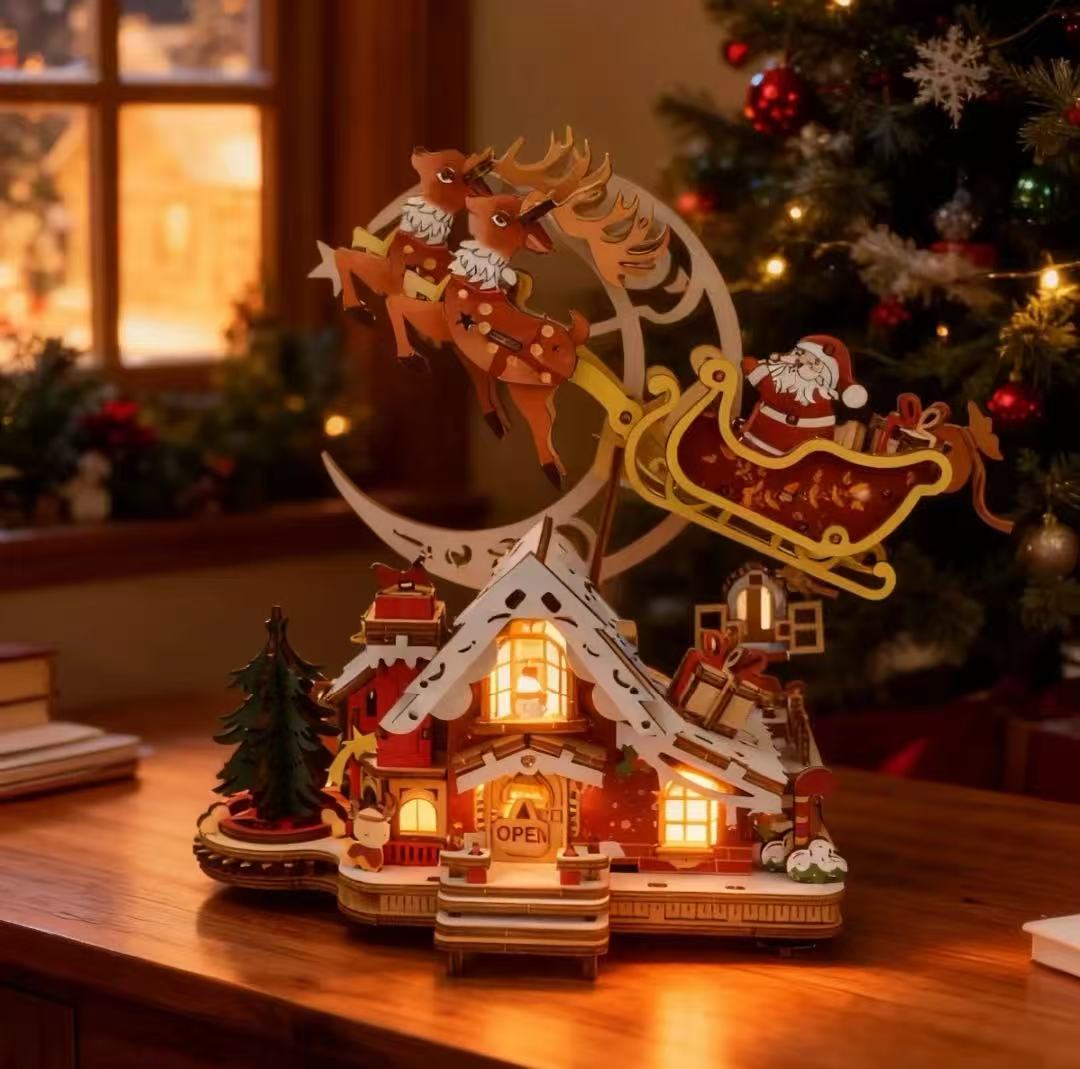 Festive Rotating Santa Sleigh Music Box
