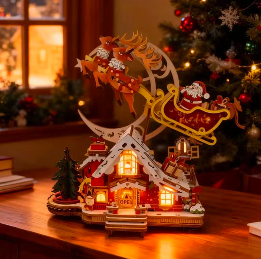 Festive Rotating Santa Sleigh Music Box