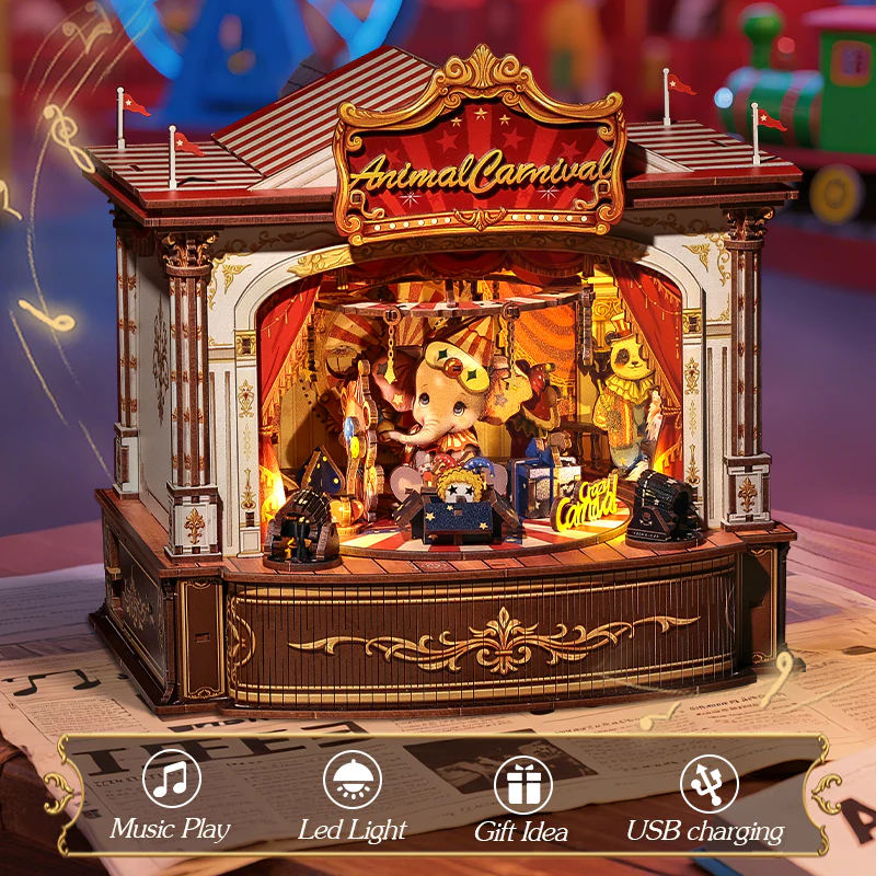 Animal Carnival DIY Wooden Music Box